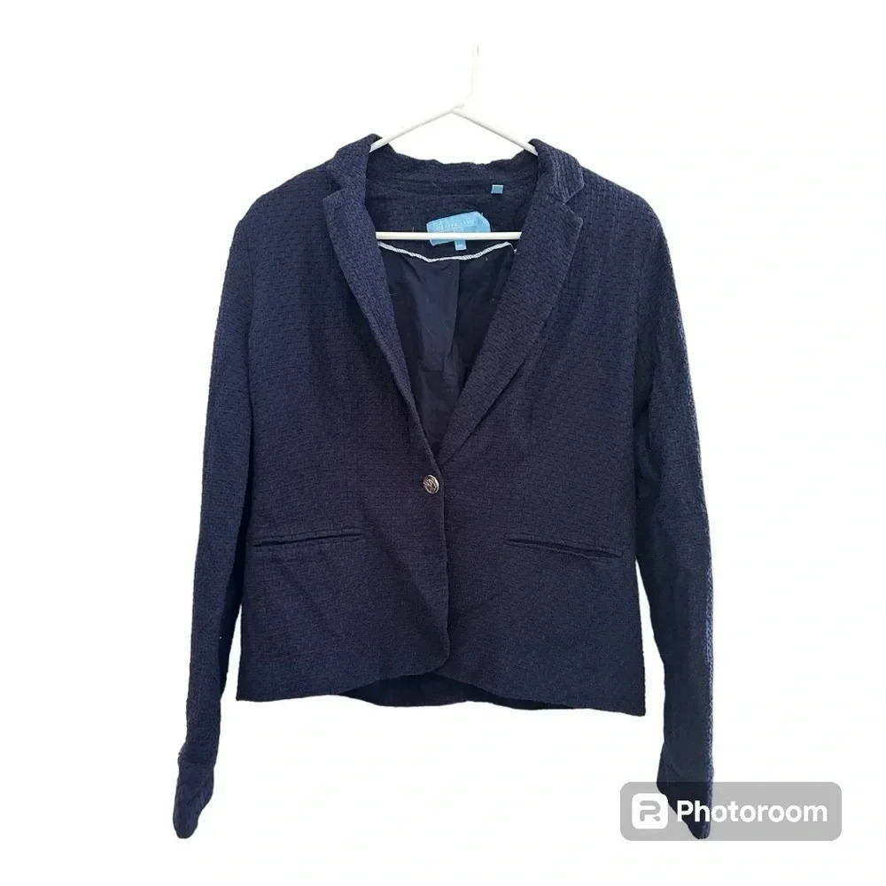 Draper James RSVP Navy Blue Textured Cotton Rayon Blazer // Size Medium